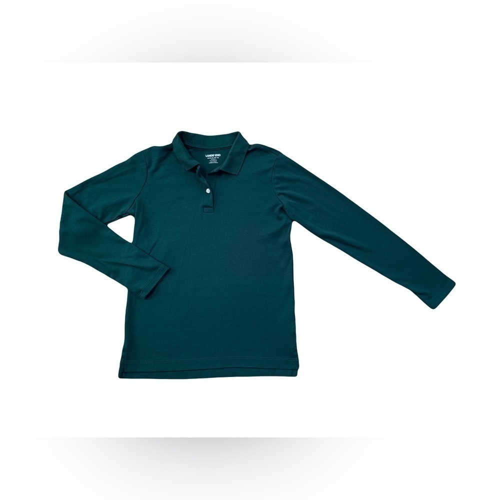 Lands End Size M, 10-12, Evergreen Long Sleeve Interlock Polo Shirt